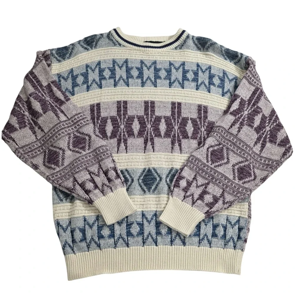 Vtg 90s Botany500 Professorcore Sweater Mens Large Grandpacore Abstract Knit